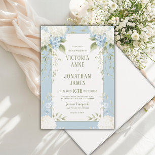 Convite de Casamento Floral Azul de Hortênsias Bra