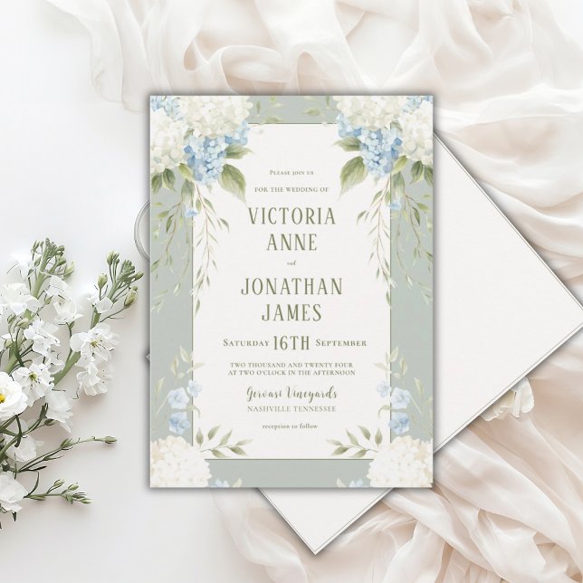 Convite de Casamento Floral Azul de Hortênsias Bra (Criador carregado)