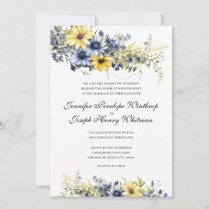 Convite de Casamento Floral Azul de Verão de Cape