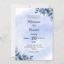 Convite de Casamento Floral Azul Delicado