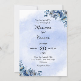 Convite de Casamento Floral Azul Delicado