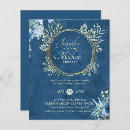 CONVITE DE CASAMENTO Floral Azul-Dourado