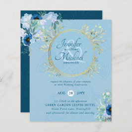 CONVITE DE CASAMENTO Floral Azul-Dourado