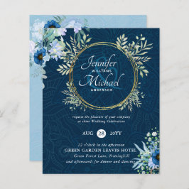 CONVITE DE CASAMENTO Floral Azul-Dourado