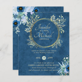 CONVITE DE CASAMENTO Floral Azul-Dourado