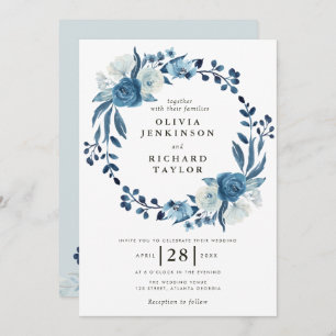 Convite de casamento floral azul Dusty