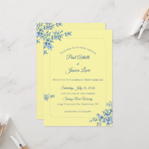 Convite de Casamento Floral Azul e Amarelo