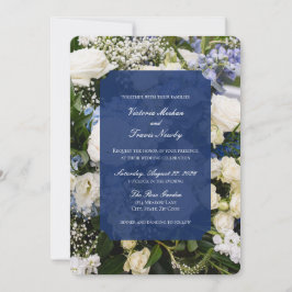 convite de casamento floral azul e branco