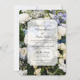 convite de casamento floral azul e branco