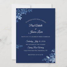 Convite de Casamento Floral Azul e Branco