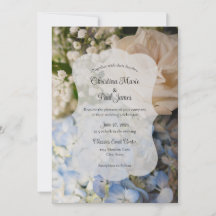 Convite de Casamento Floral Azul e Branco Elegante