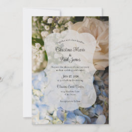 Convite de Casamento Floral Azul e Branco Elegante