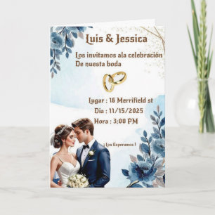 Convite de Casamento Floral Azul Elegante