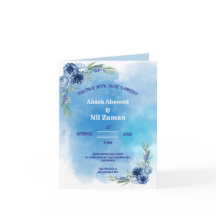 Convite de Casamento Floral Azul Elegante
