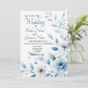 Convite de Casamento Floral Azul Elegante