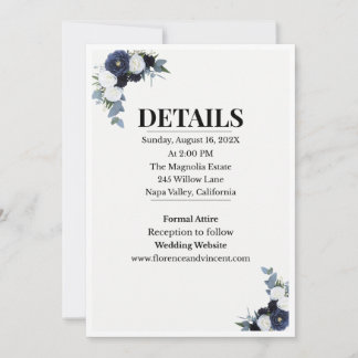 Convite de Casamento Floral Azul Elegante