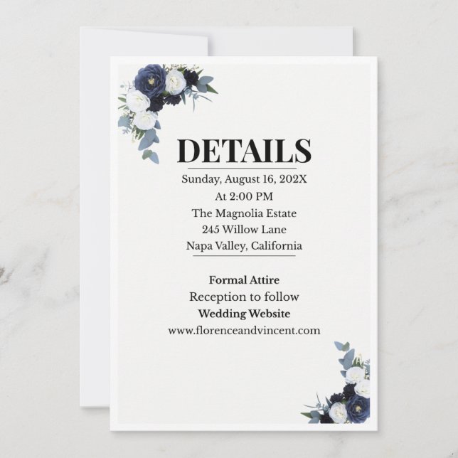 Convite de Casamento Floral Azul Elegante (Frente)