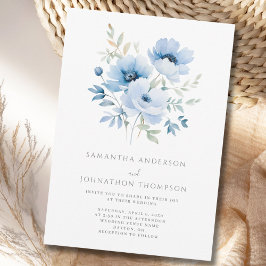 Convite de Casamento Floral Azul Elegante