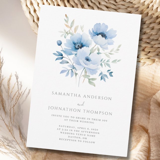 Convite de Casamento Floral Azul Elegante (Criador carregado)