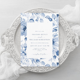 Convite de Casamento Floral Azul Elegante