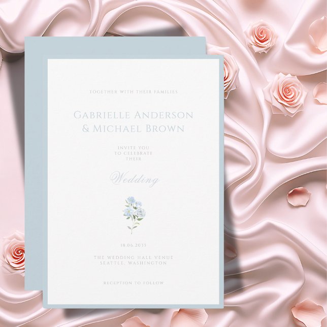 Convite de Casamento Floral Azul Elegante (Criador carregado)