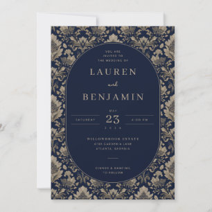 Convite de Casamento Floral Azul Elegante