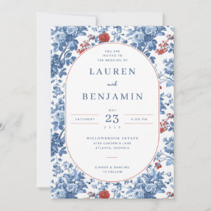 Convite de Casamento Floral Azul Elegante