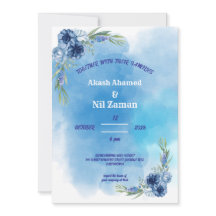 Convite de Casamento Floral Azul Elegante