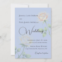 Convite de Casamento Floral Azul Empoeirado