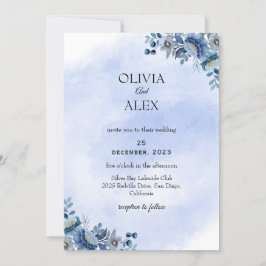Convite de Casamento Floral Azul Empoeirado