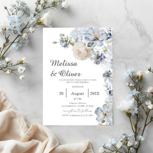 Convite de Casamento Floral Azul Marinho