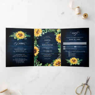 Convite de casamento floral azul marinho com respi