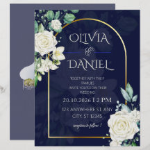 Convite de Casamento Floral Azul Marinho Elegante