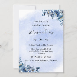Convite de Casamento Floral Azul Marinho Elegante