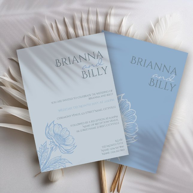 Convite de Casamento Floral Azul Minimalista (Criador carregado)