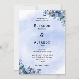 Convite de Casamento Floral Azul Moderno