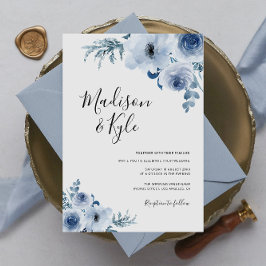 convite de casamento floral azul moderno