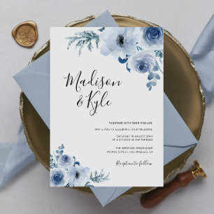 convite de casamento floral azul moderno
