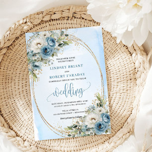 Convite de Casamento Floral Azul Pastel Boêmio Dou