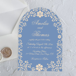 Convite de Casamento Floral Azul Pastel Elegante