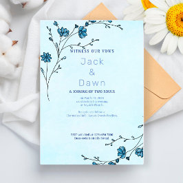 Convite de Casamento Floral Azul Po dusty Minimali