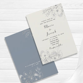 Convite de Casamento Floral Azul Poeira Minimalist