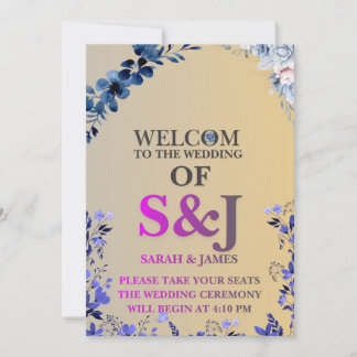 Convite de Casamento Floral Azul Poeirento Elegant