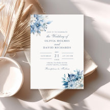 Convite de Casamento Floral Azul Poento e Branco