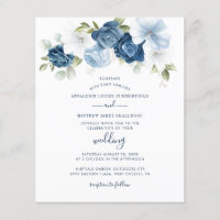 Convite de Casamento Floral Azul Poético Botânico