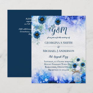 CONVITE DE CASAMENTO Floral Azul Pontado