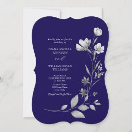 Convite de Casamento Floral Azul Real