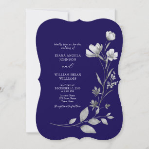 Convite de Casamento Floral Azul Real