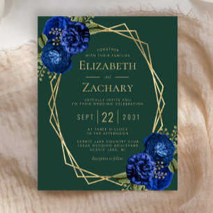 Convite de Casamento Floral Azul Real Esmeralda Ve
