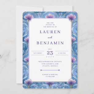 Convite de Casamento Floral Azul Romântico